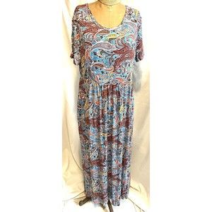 BISHUIGE Women Summer Maxi Dress Long Dress Short Sleeves Size 2XL NWT